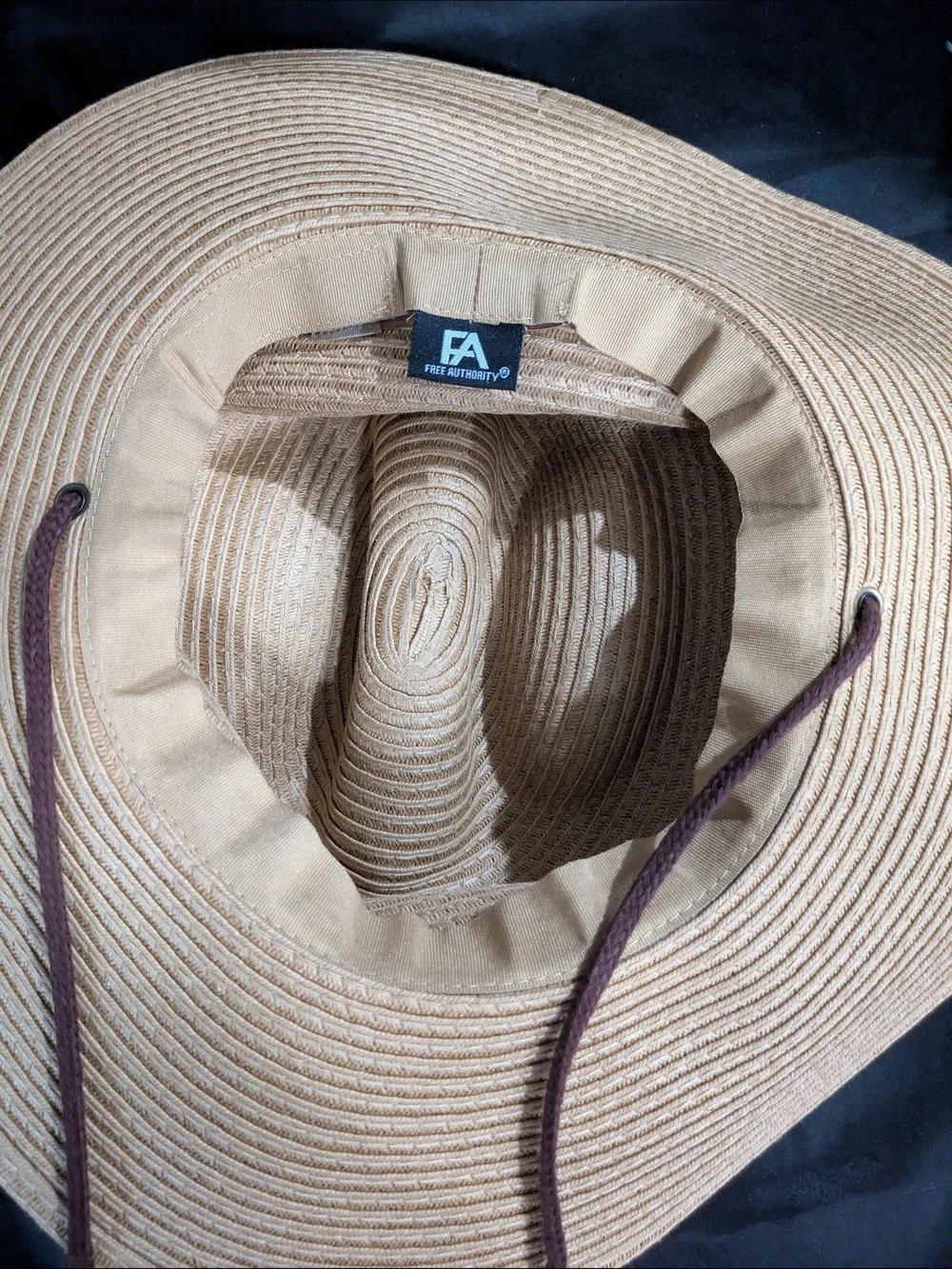 Wide-Brim Tan Straw Fedora with Adjustable Brown Chin Cord